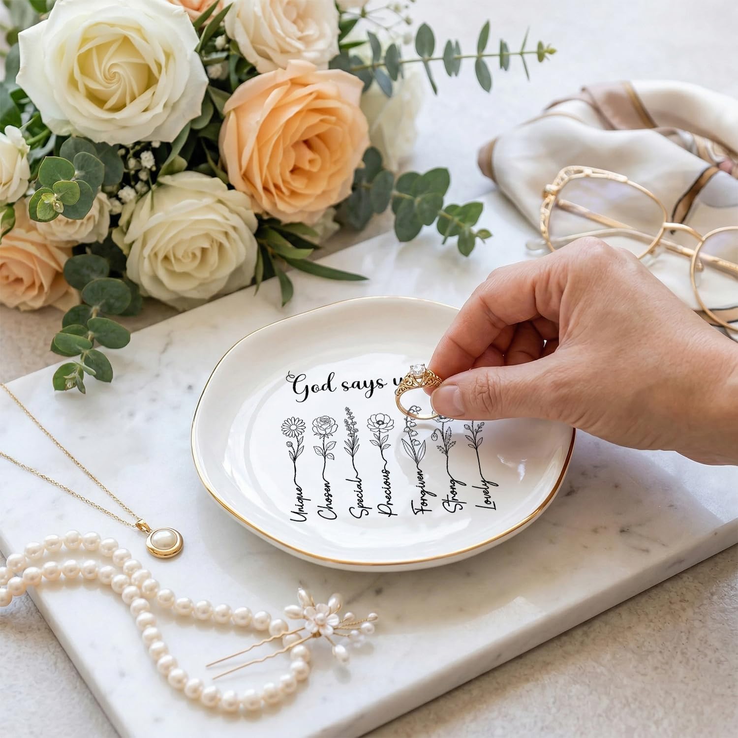 Christian Bible Verse Jewelry Dish Trinket Tray,Ceramic Jewelry Tray image 3