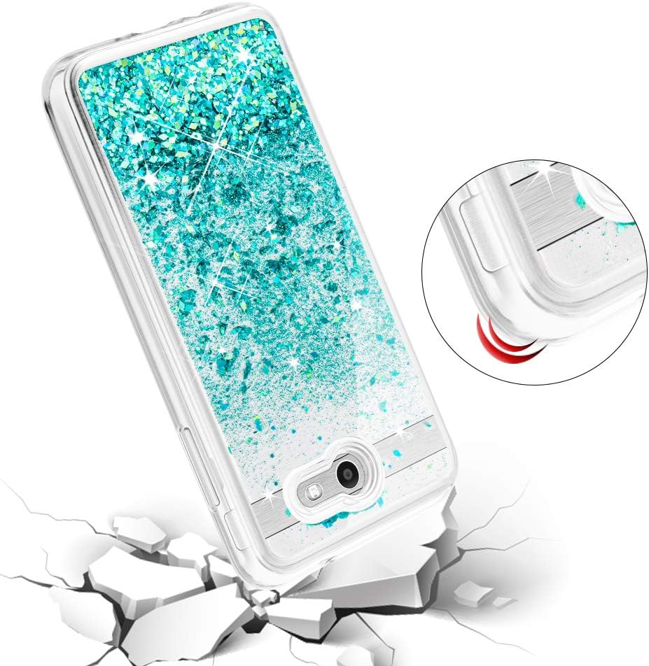 Caka Glitter Case for Galaxy J7 2017 Case Liquid Bling Flowing Floating Luxury Liquid Sparkle Soft TPU Case for Galaxy J7 Sky Pro J7 V J7 Perx 2017 (Teal)