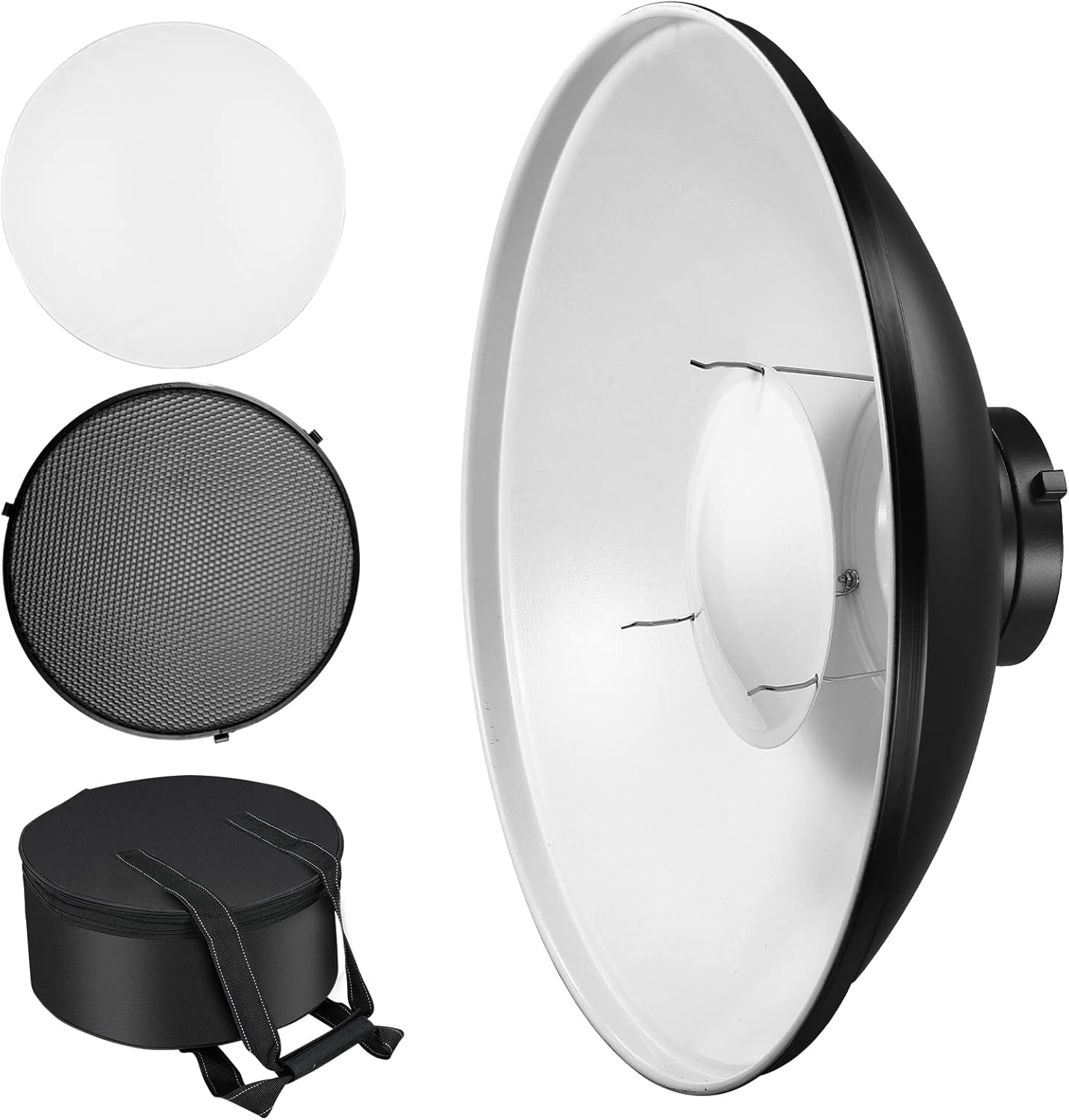 Soonpho 16inch/42cm Standard Reflector Beauty Dish with Honeycomb Grid, Diffuser Sock and Bag,for Bowens Mount Studio Strobe Flash Light Like Neewer VC-400HS VE-300 Godox AD200 AD180 AD360 (White)