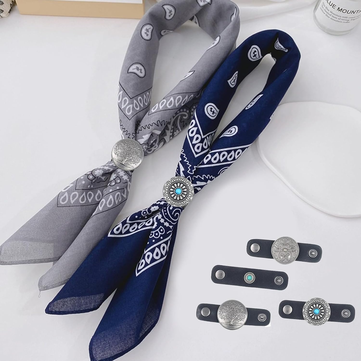 4Pcs Scarf Ring Western Bandana Slide For Women Men Genuine Leather Wild Rag Clip Neckerchief Holder Cowboy Accessories Clothing Cinch Buckle image 4