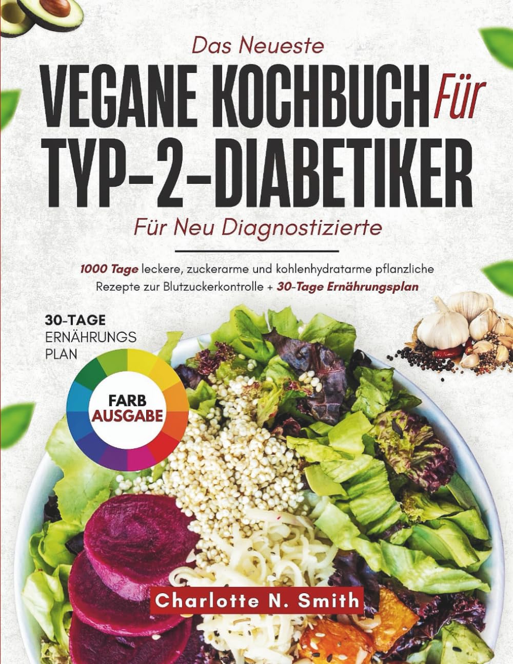 DAS NEUESTE VEGANE KOCHBUCH FÜR TYP-2-DIABETIKER FÜR NEU DIAGNOSTIZIERTE: 1000 Tage leckere, zuckerarme und kohlenhydratarme pflanzliche Rezepte zur Blutzuckerkontrolle + 30-Tage Ernährungsplan