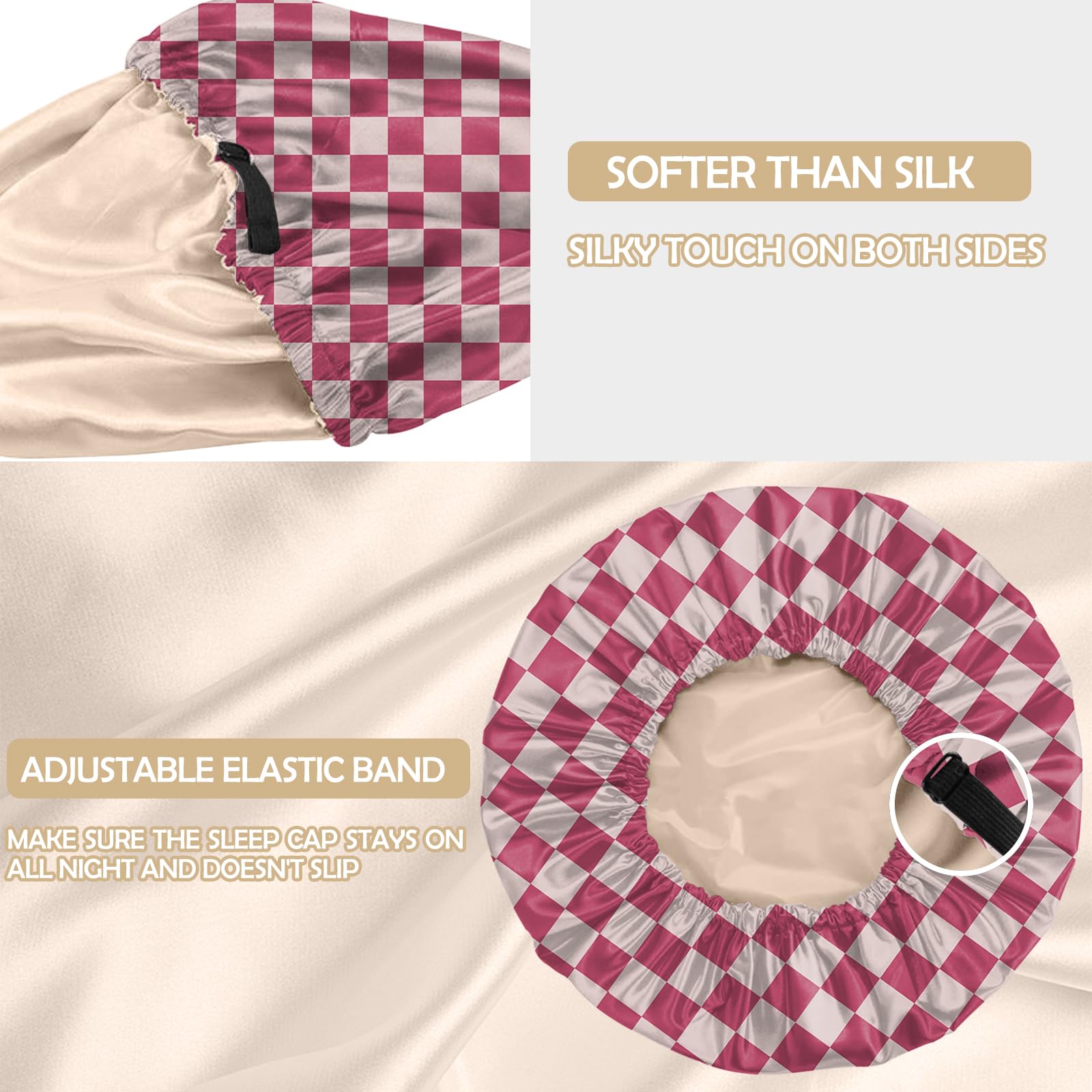 BHAHB Satin Hair Bonnet Silk Bonnet for Sleeping Double Layer Elastic Adjustable Caps Reusable Cute Aesthetic for Women Girls-Skull