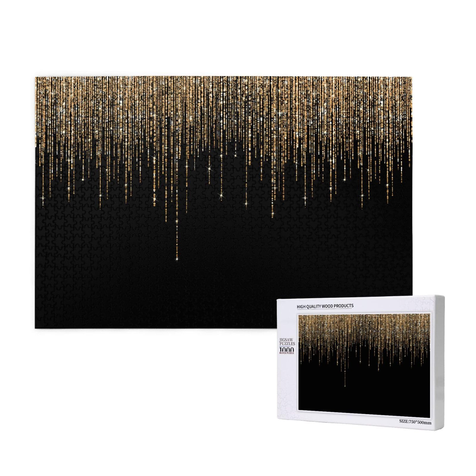 Gioco di puzzle per adulti, puzzle impegnativi, puzzle da 1000 pezzi, nero oro scintillante con frange glitterate