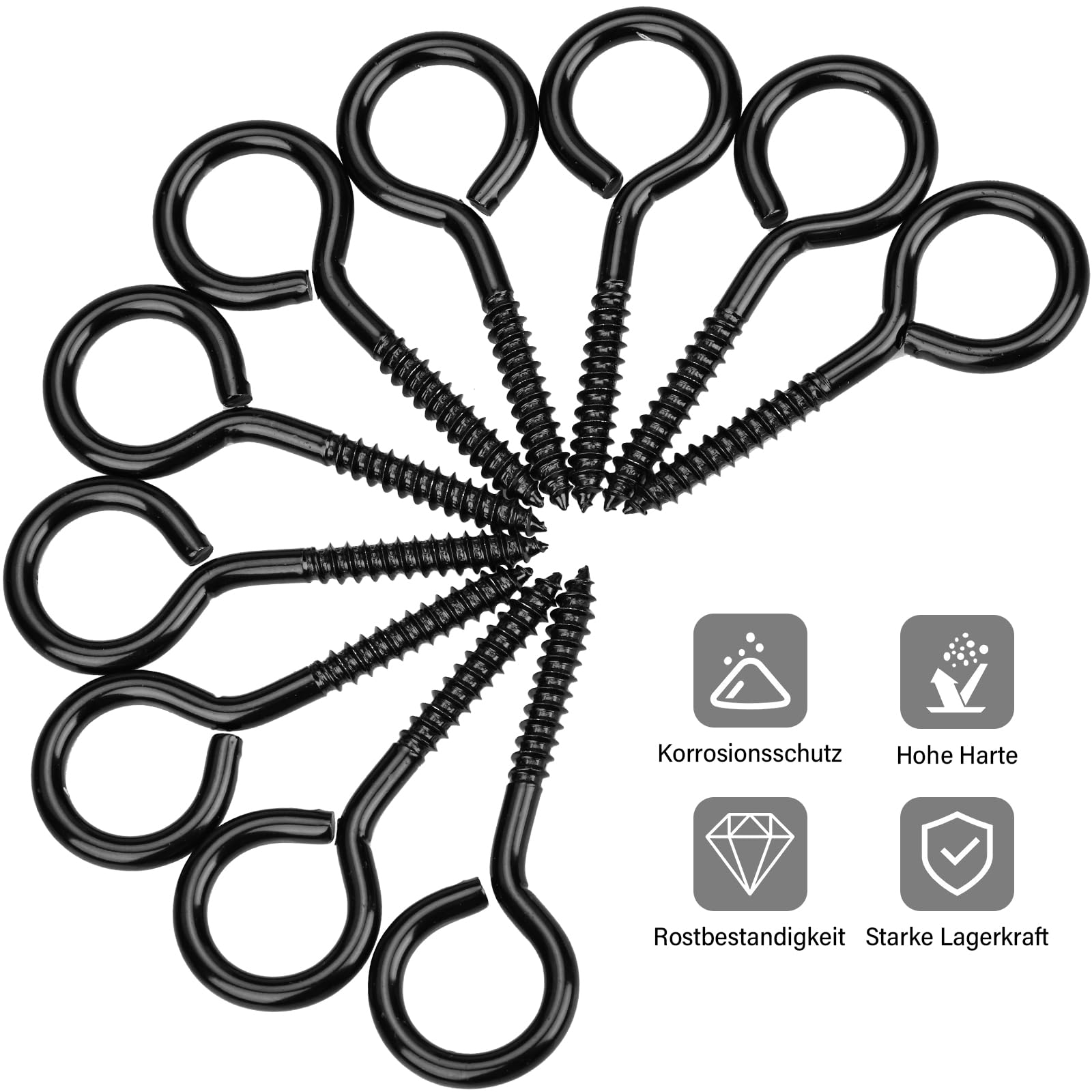 10 sztuk śrub oczkowych ze stali nierdzewnej M6 x 80 mm, oczka śrubowe Heavy Duty, duże śruby pierścieniowe, haki oczkowe, haki śrubowe do hamaków, markiz, krzeseł bujanych, kabli stałych