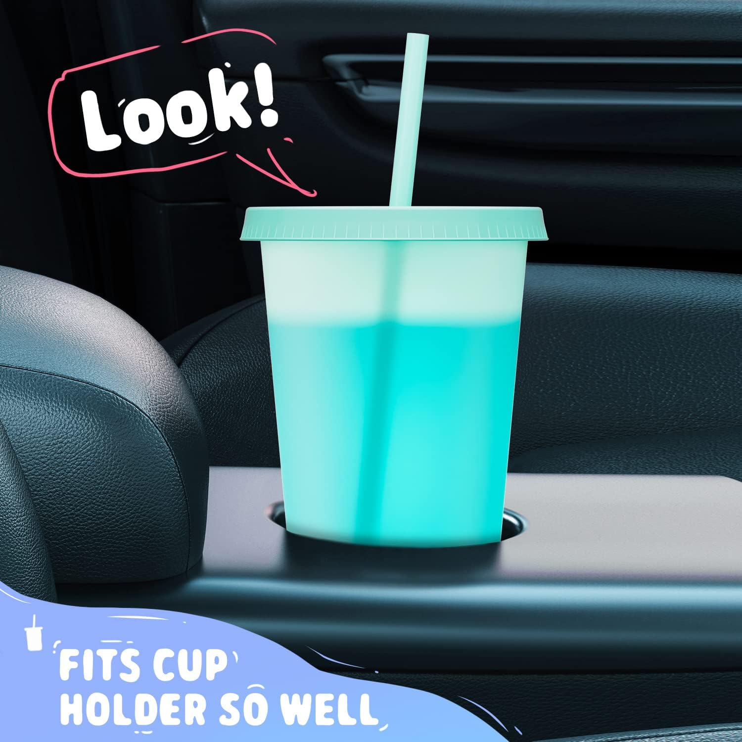 Meoky Plastic Cute Cold Cups with Lids and Straws Bulk for Iced Coffee - 6 Pack 24 oz Color Changing Reusable for Adults Kid Women Party - Image 4