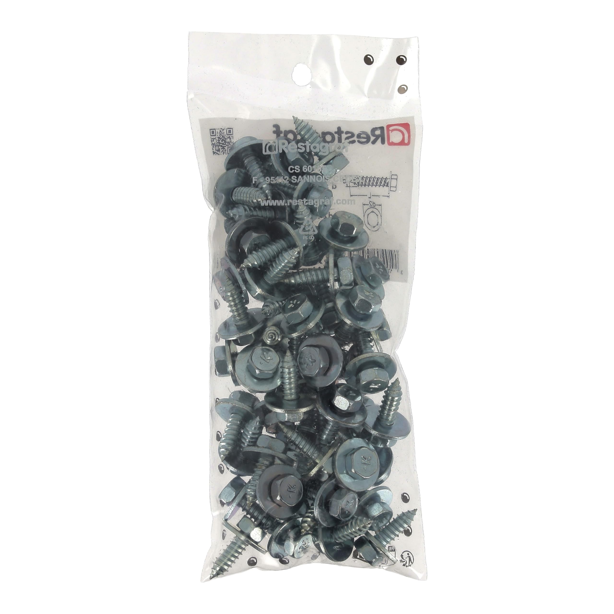 Restagraf - Vis à Tôle Hexagonale Spéciales Aile Avant & Bouclier - Fixation Carrosserie et Pièces Mécaniques - Acier - Diam. 6,3 mm - Long. 19 mm - Réf. 653 - Sachet de 50