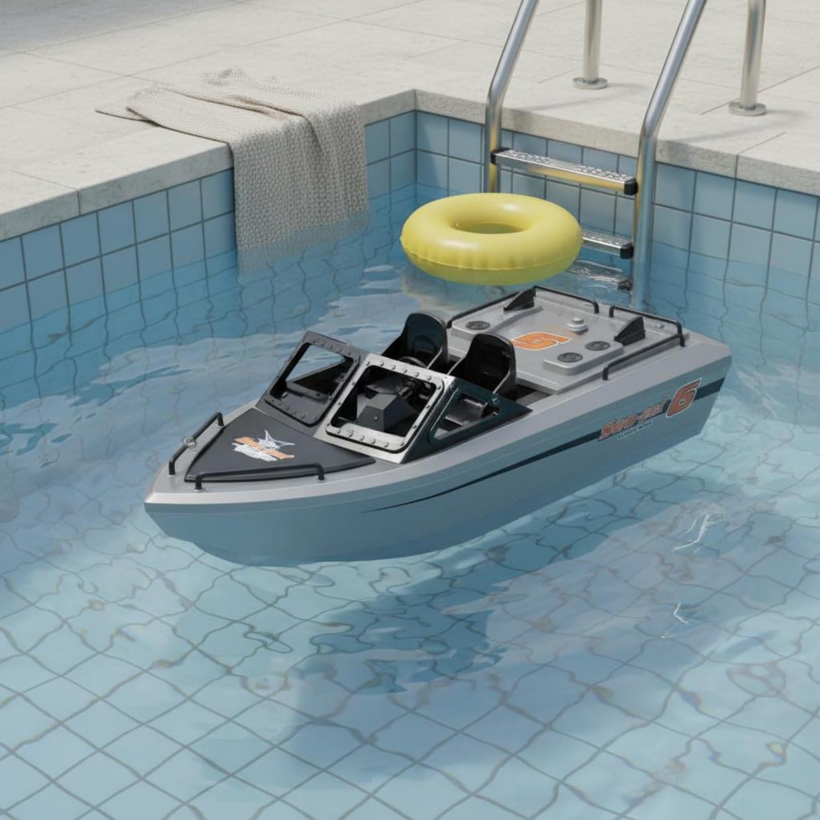 Lancha RC Rápida 2.4G Lancha Rápida Teledirigida Resistente Al Agua Barco de Control Remoto para Niños, Competición, Gris