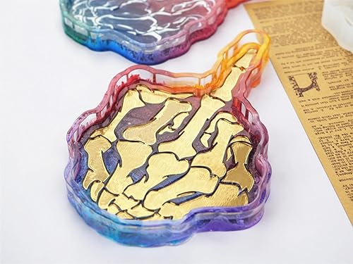 Miniatura 4 de Molde de resina epoxi de cristal DIY, proporción de mano, cráneo, dedo medio, placa de espejo de mano, molde de silicona para resina erecta dedo