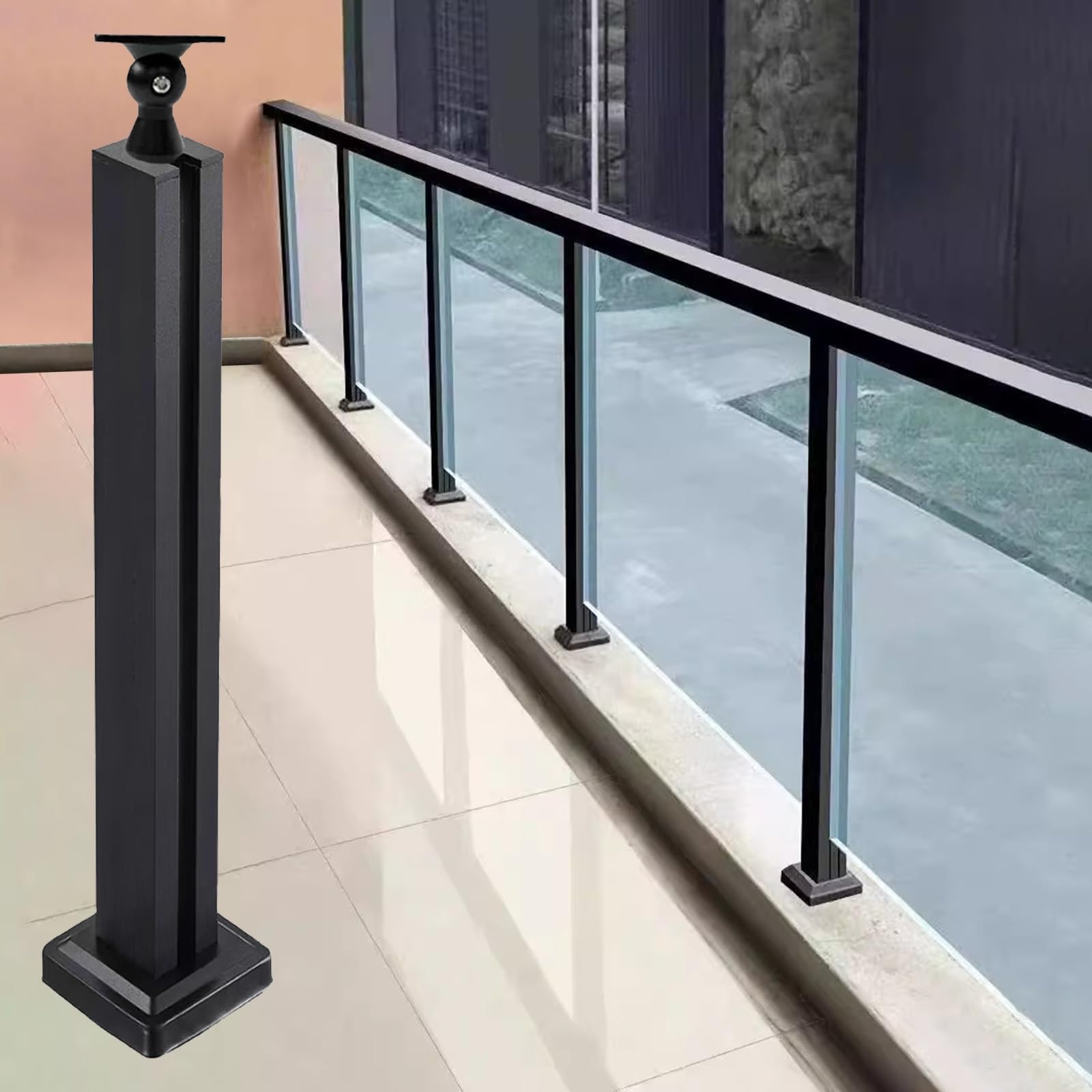 BlackFence Słupek z uchwytem do poziomicy lub schodów, kolumna balustradowa do użytku wewnątrz i na zewnątrz, na taras, balkon i balustradę poddasza (szary)