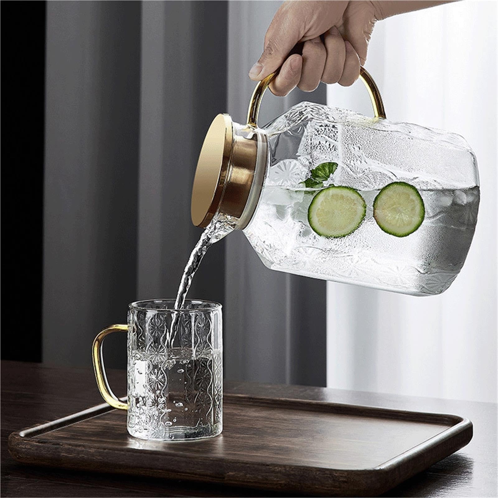 Pichet Eau Théière en verre de style vintage en forme de lanterne(Grand)