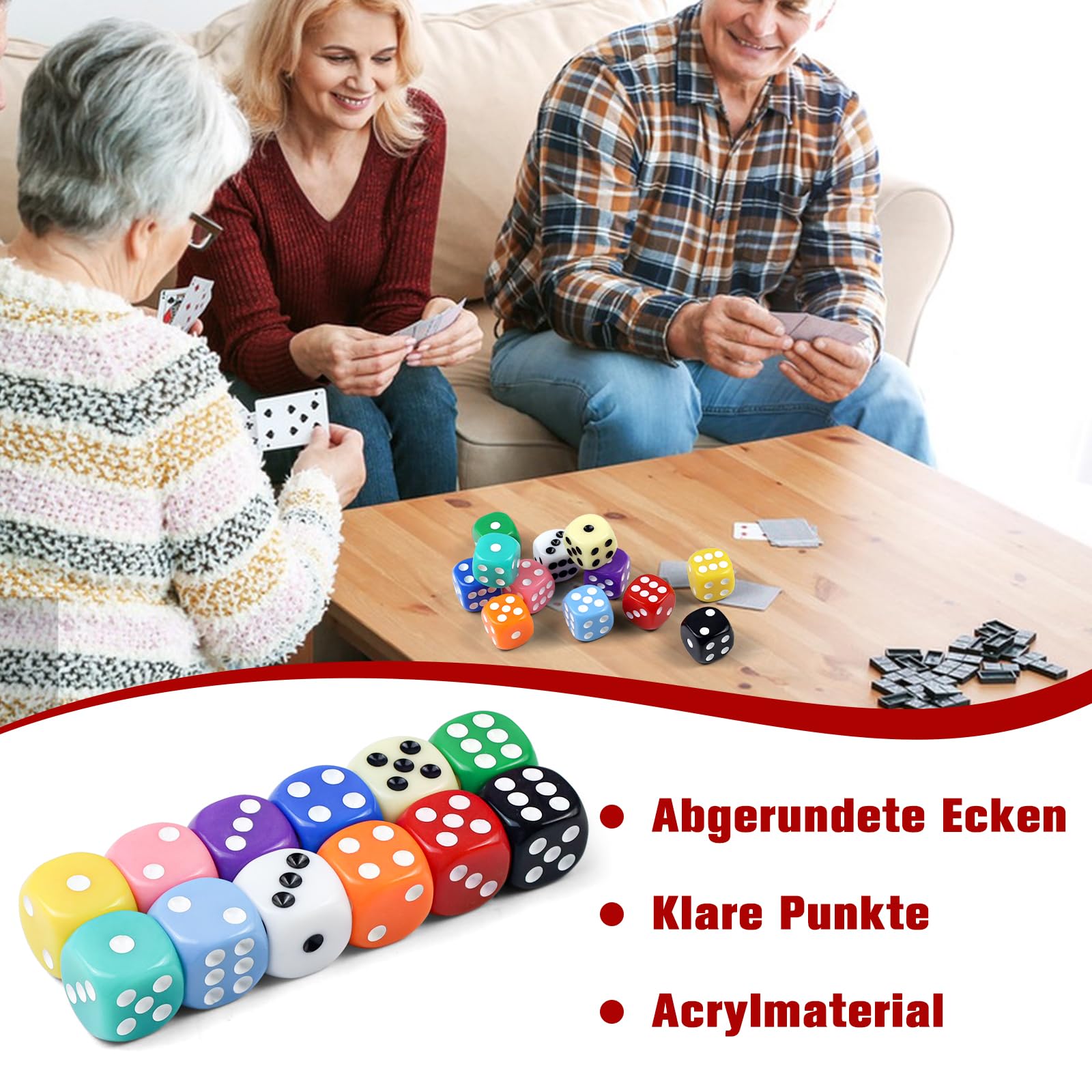 Würfel 12 Stücke, Bunte Würfel Set, 14mm Farbwürfel 6 Seitige, Spielwürfel für Tischkartenspiele, Acrylwürfel 12 Farben, Würfel mit Box, für Matheunterricht, Tischspiele, Party