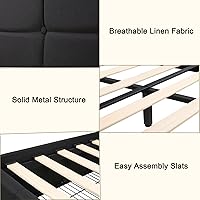 Vista 7 de Moderna base de cama tapizada con 4 cajones de almacenamiento, cama de plataforma con cabecera capitonada con botones ajustables, soporte de Negro