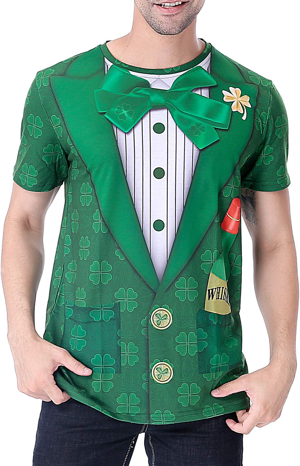 Cosavorock Men's Whiskey St Patricks Day T Shirt Leprechaun Costume Irish Shamrock Tshirt, L