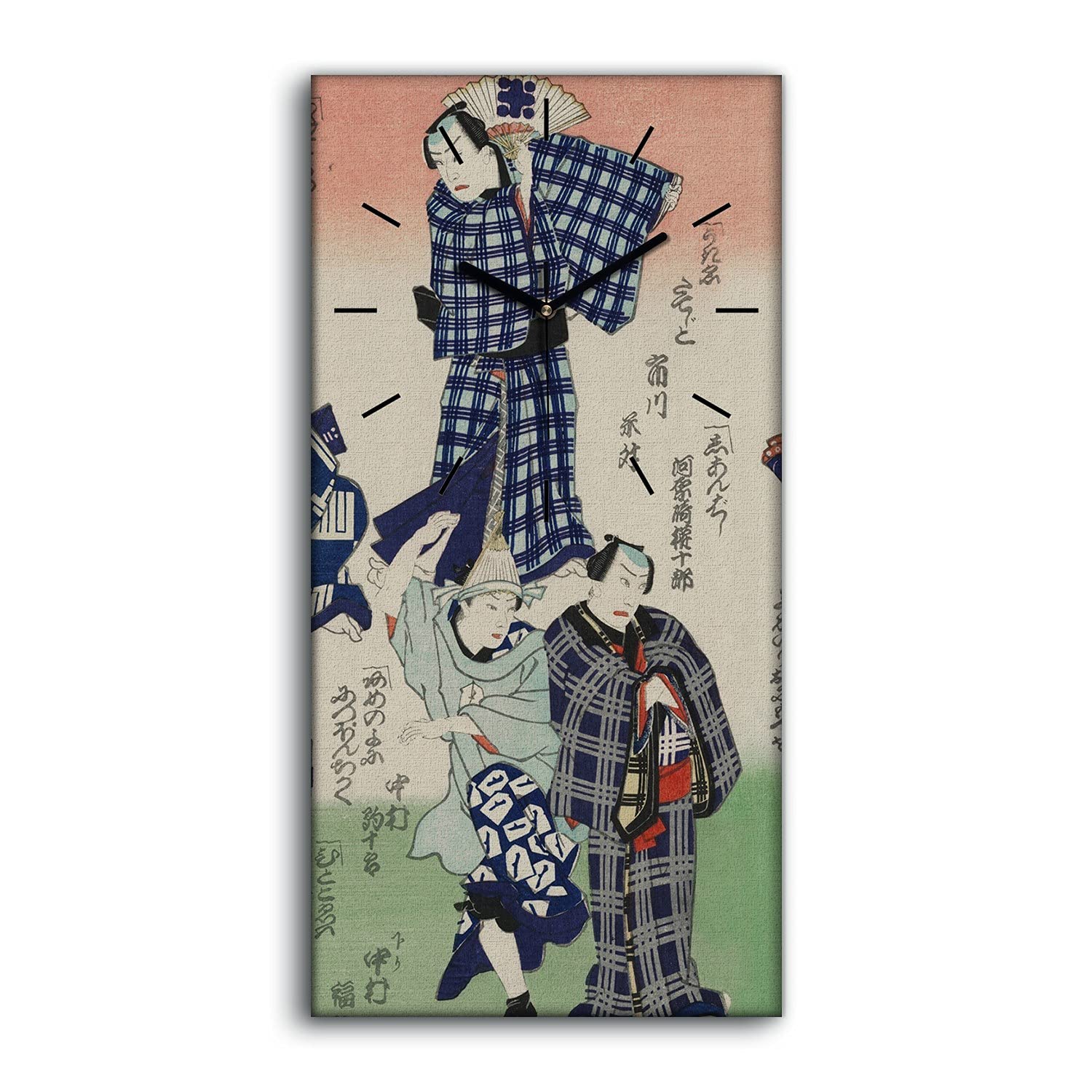 Horloge sur toile salon et chambre art mural moderne kimono traditionnel 30x60cm