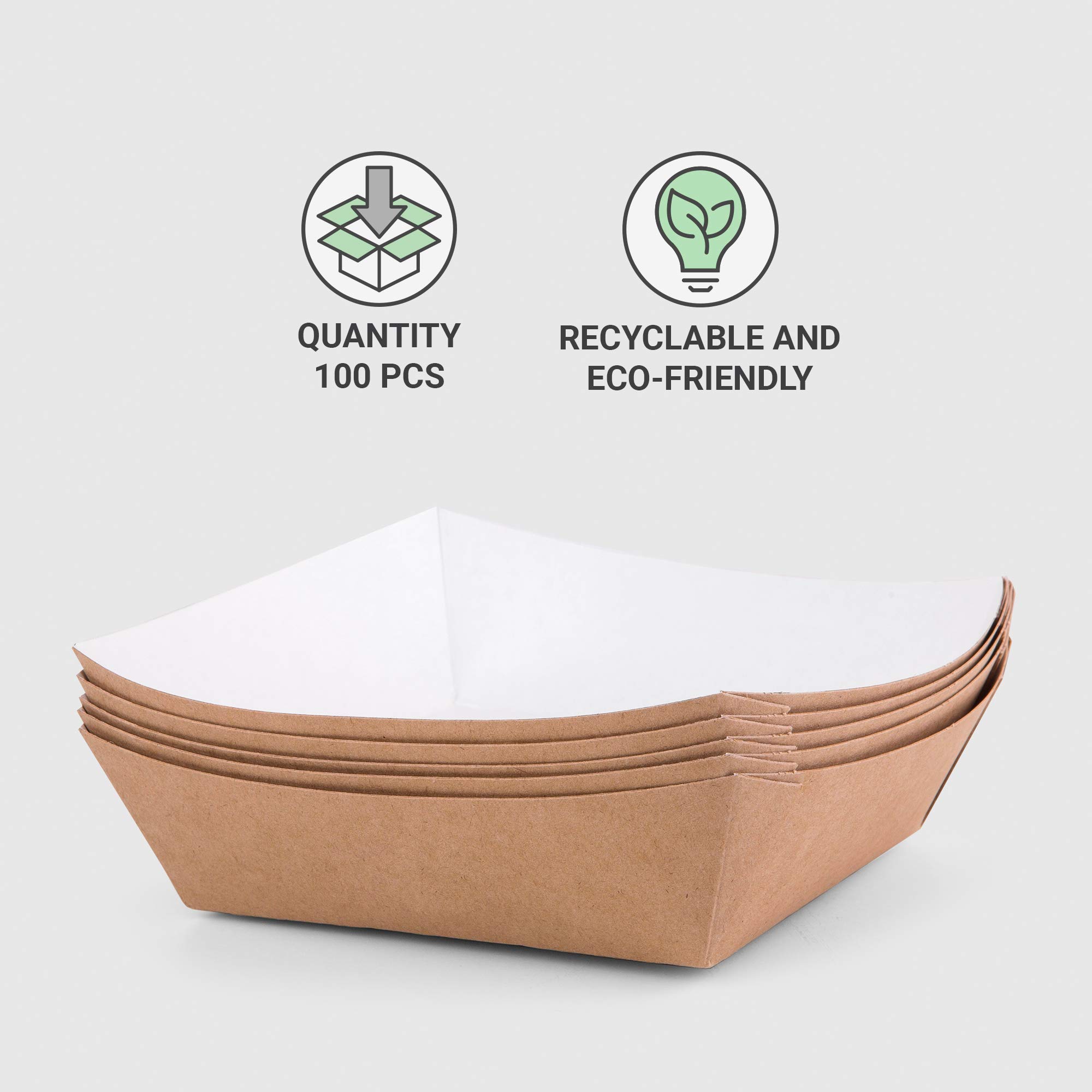 (Lot de 100 pcs) Plateau Kraft 550 ml Boîtes Ouvertes Récipient Alimentaire À Emporter Fast Food Plateaux Jetables Anti-Fuite Biodégradable Écologique Recyclable (100, 550 ml)
