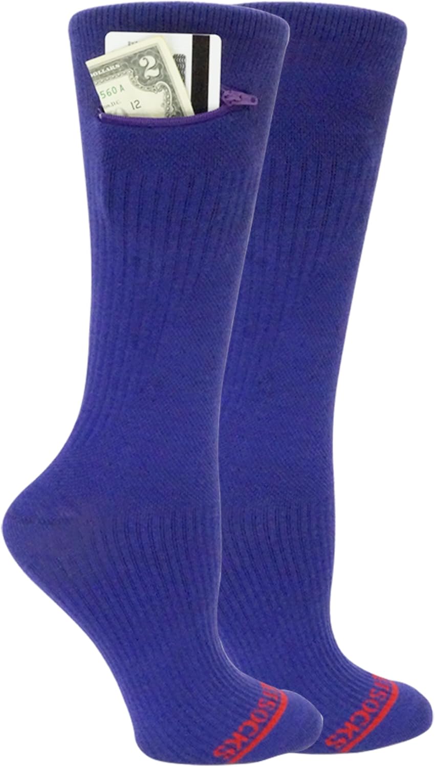 Pocket Socks Compression Crew Socks - Anti pickpocket Zipper Socks with Pockets - 9mmHg - 12mmHg Light Compression