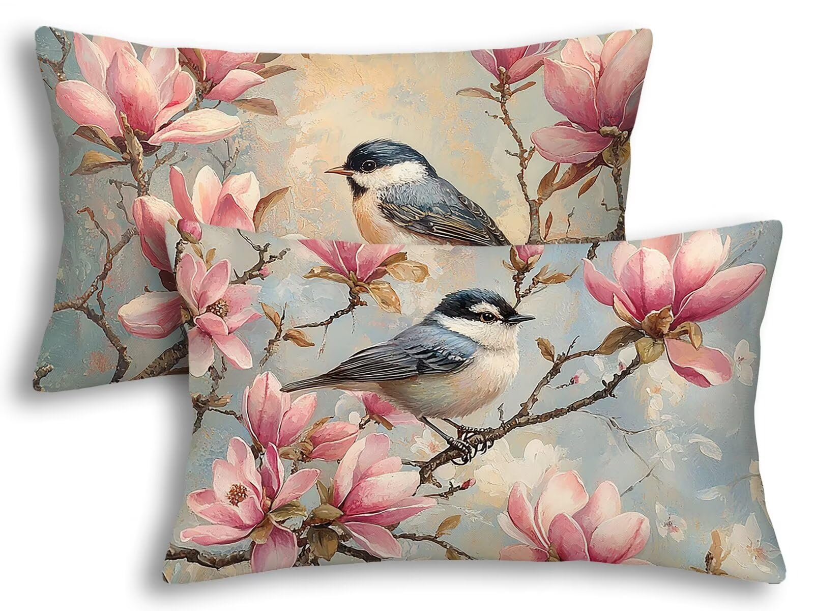 Taie d'oreiller 40x60 cm lot de 2 fleurs - Housse de coussin rectangulaire