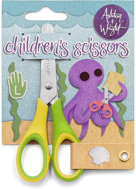 Ashton and Wright - Tijeras de agarre suave para niños de 12 cm (Pack of 1, Green/Yellow)