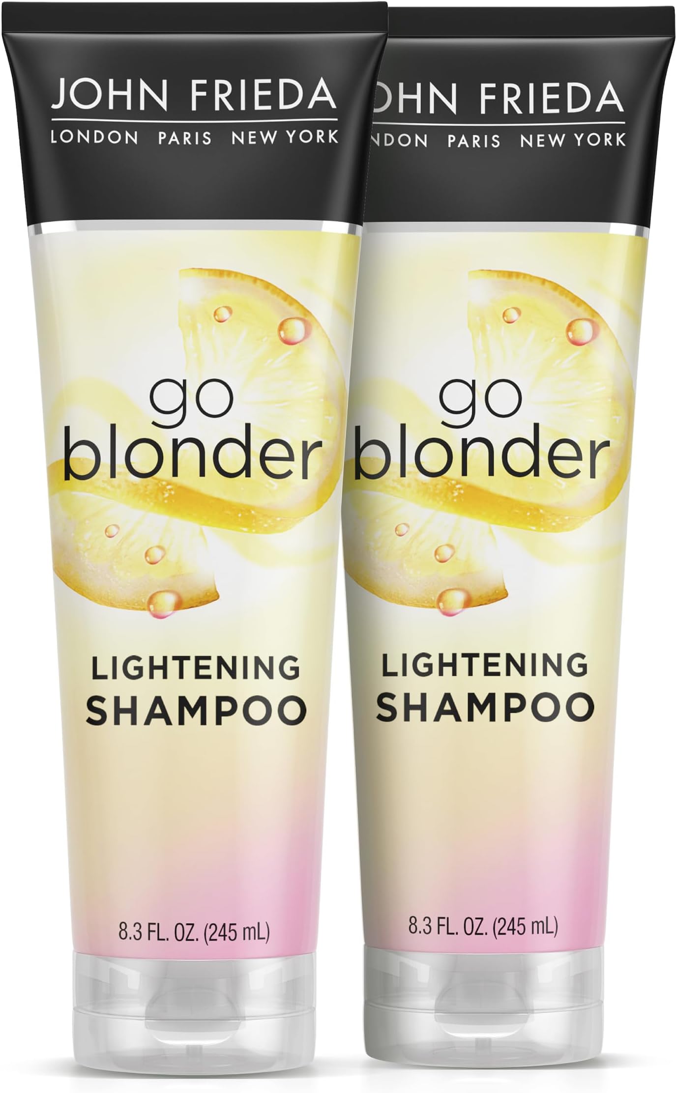 John Frieda Go Blonder Lightening Shampoo, Gradually Lightens Blonde Color, For Natural or Color-Treated Hair, Formulated with a Citrus Botanical Blend, Paraben Free, 8.3 Oz, Pack of 2