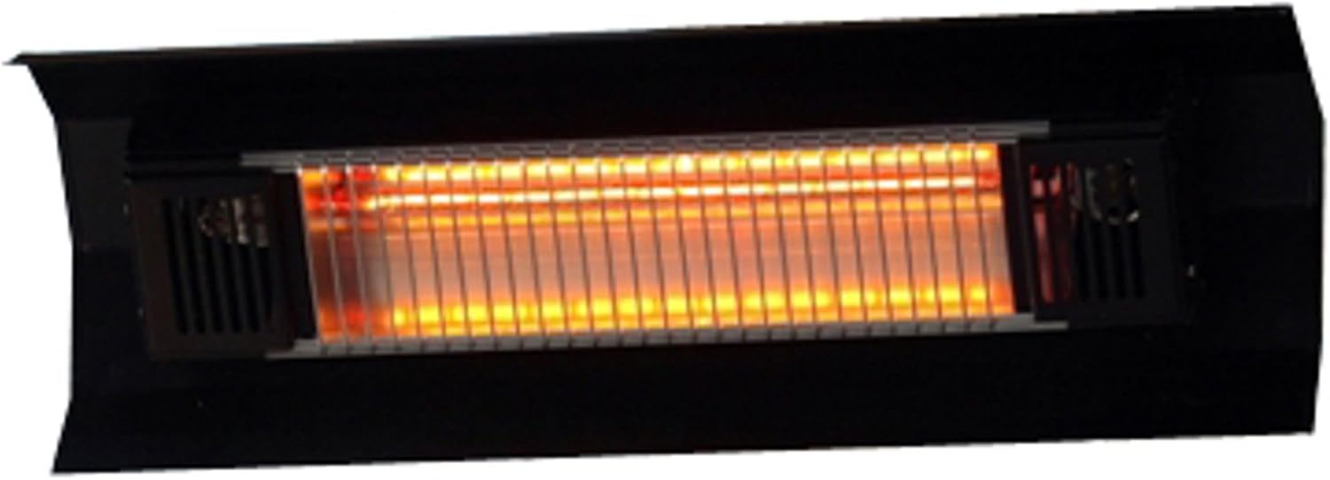 Wall Mounted Infrared Patio Heater 1500 Watts Weatherproof Lightweight for Indoor Outdoor Use 6 Foot Non Retractable Electrical Cord Mounting Bracket - Black