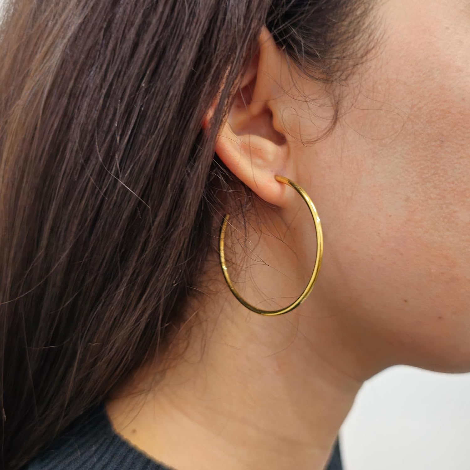 TGNEL Titanium Earrings Hoops | Polished Thin Open C Hoop Earrings Titanium for Women Men Sensitive Ear 9mm-50mm