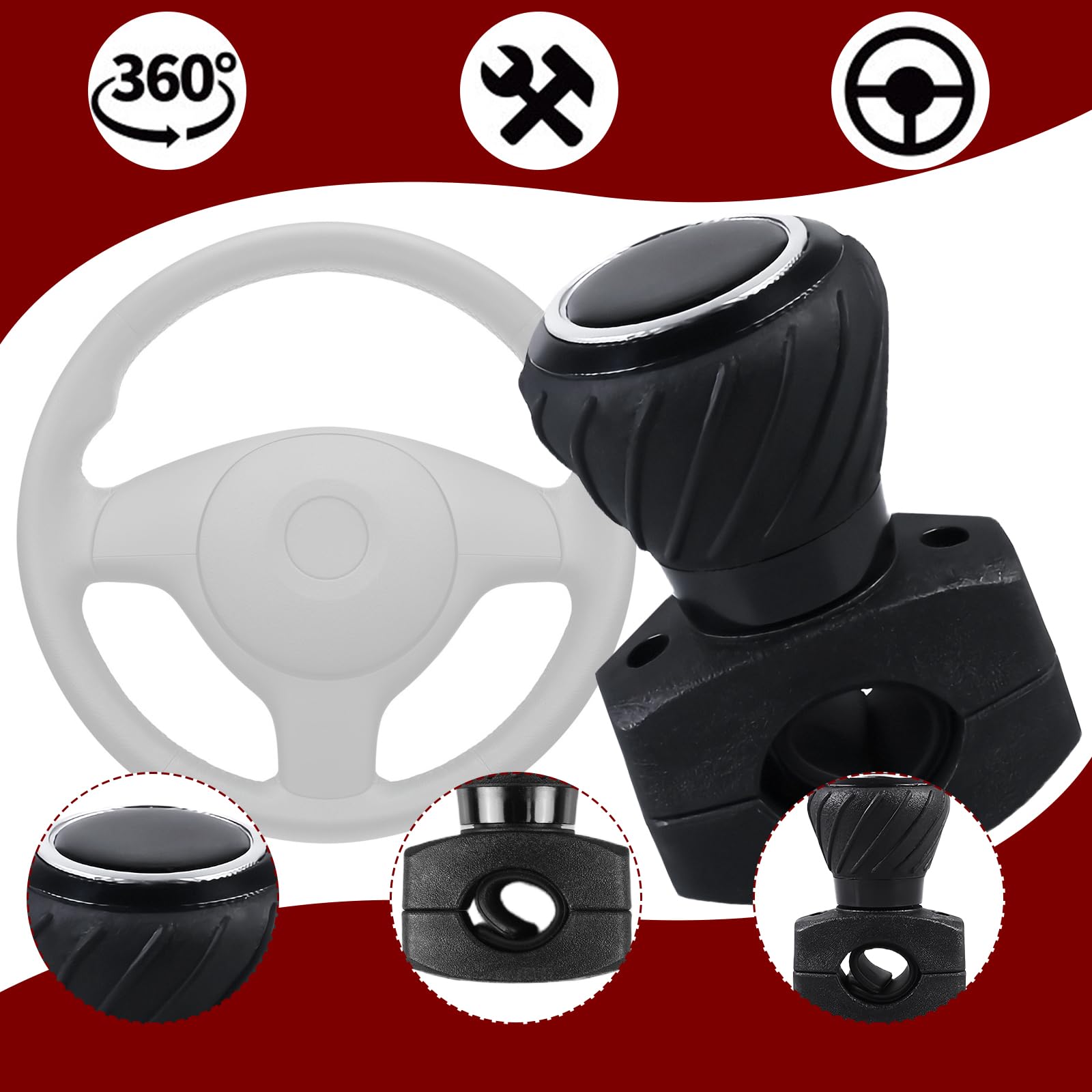 Pomo universal para volante, 2 unidades, para tractor, universal, 360°, universal, para volante, para coche y tractor de césped, coche, camión, tractor