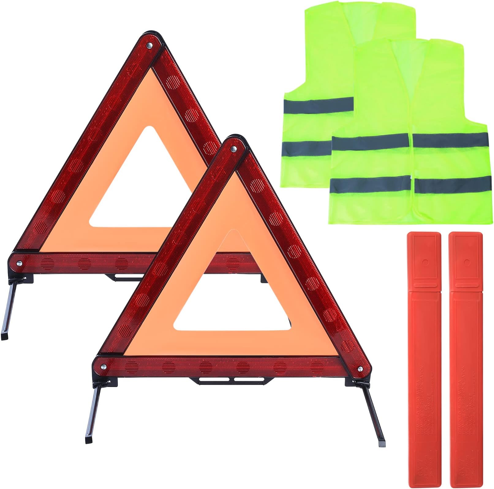 LJHOME 2 Pcs Car Emergency Warning Triangle and 2 Pcs Reflective Safety Vest Kit, Foldable Car Road Safety Reflective Safety Warning Triangle Kit for Car Truck SUV Breakdown