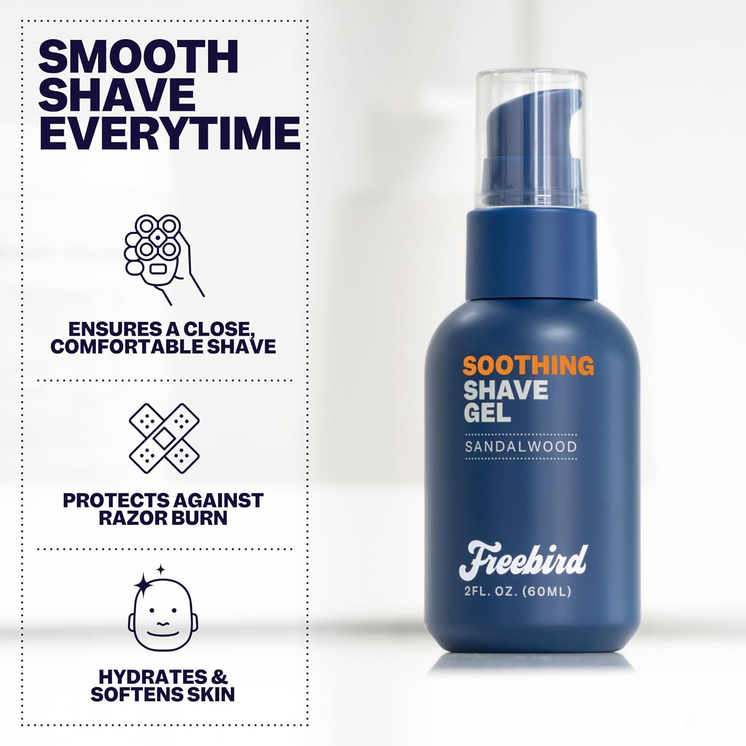 Freebird Shave Gel for Men - 60mL Ultra Smooth, Sensitive Skin Formula Ideal for Precision Shaving, Non-Foaming, Hydrating with Aloe Vera, Enhanced Glide, Travel Size, Compatible with All Razor Types - Image 4