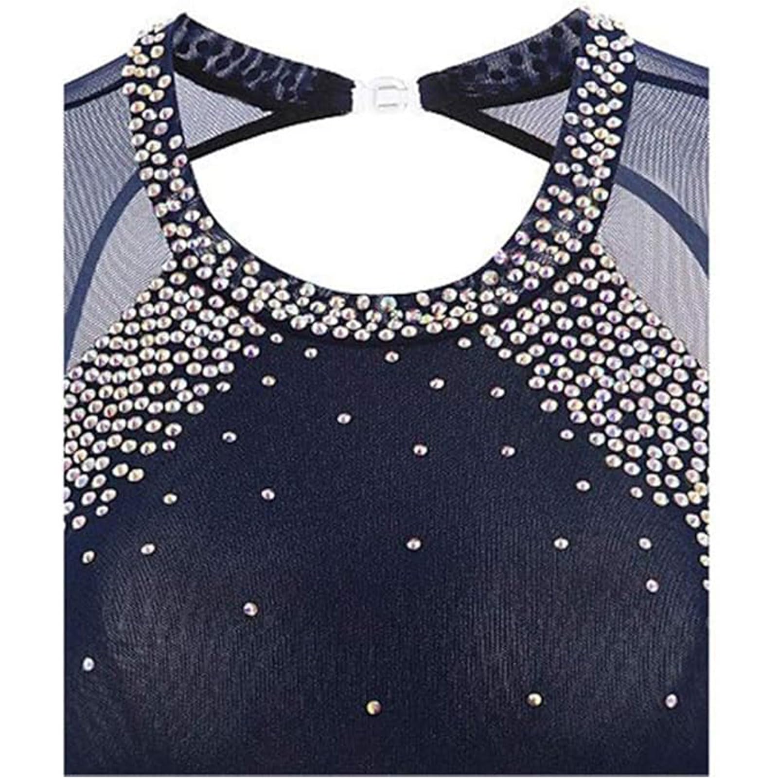 Abito da Prestazione da Pattinaggio Artistico su Ghiaccio Donna Costume da Pattinaggio a Rotelle su Ghiaccio a Maniche Lunghe Body da Ginnastica Ritmica Eleganti con Strass