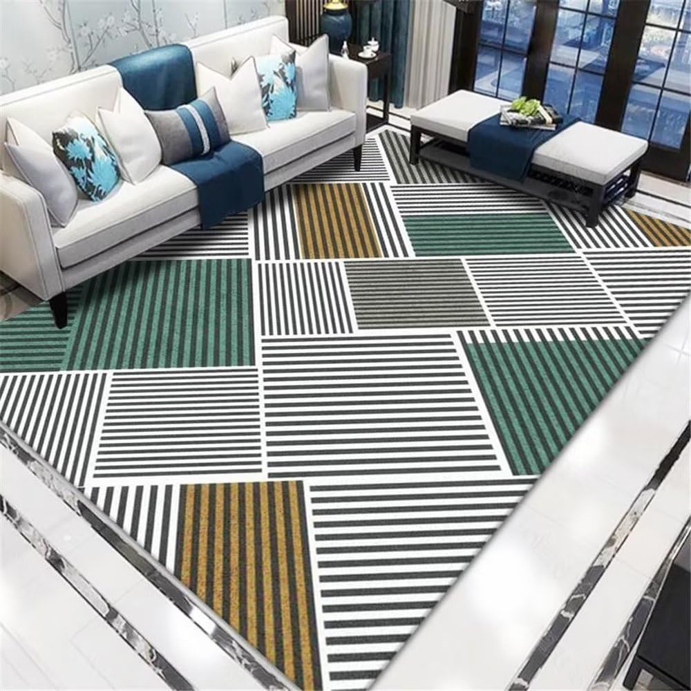 Tapis salon vert foncé motif pinstripe pour réchauffer une chambre de fille