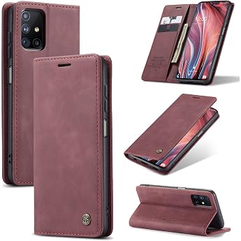 CaseMe Case for Samsung Galaxy M51 Vintage Thin Mobile Phone Case with Card Slot Money Slot Stand PU Leather Flip Protective Case for Samsung Galaxy M51 - Red