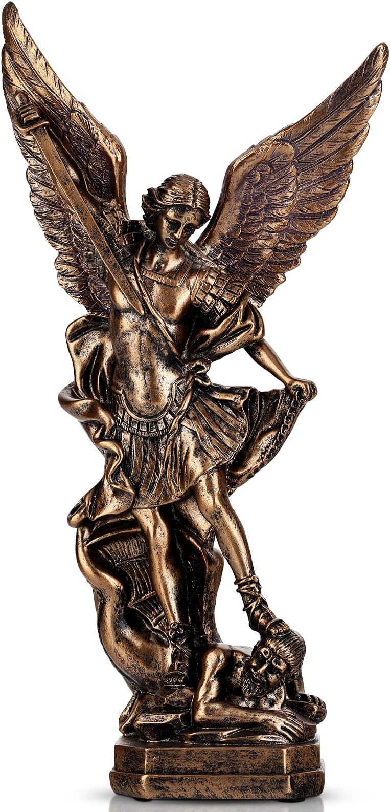 12.5in Bronze San Miguel Arcangel Statue, St Michael Statue, Resin Saint Archangel Michael Statues, Saint Michael defeating Satan Collection Figurines, Religious Angel Suitable for Collection or Decor