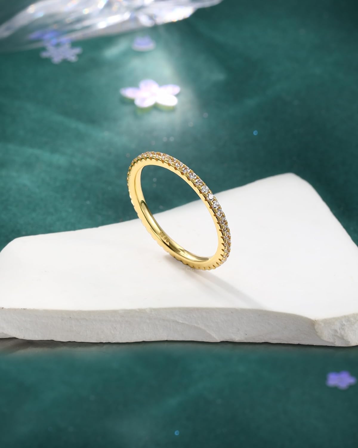 COCHARM 14K Gold Plated Promise Rings 925 Sterling Silver Rings Wedding Bends for Women Cubic Zirconia Engagement Rings for Women Size 7-12 - Image 5