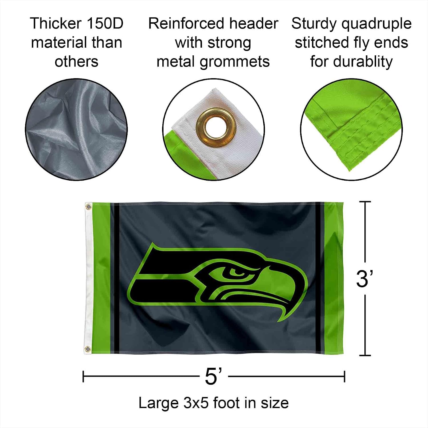 Seattle Seahawks Blackout Sideline Flag Outdoor Indoor 3x5 Foot Banner