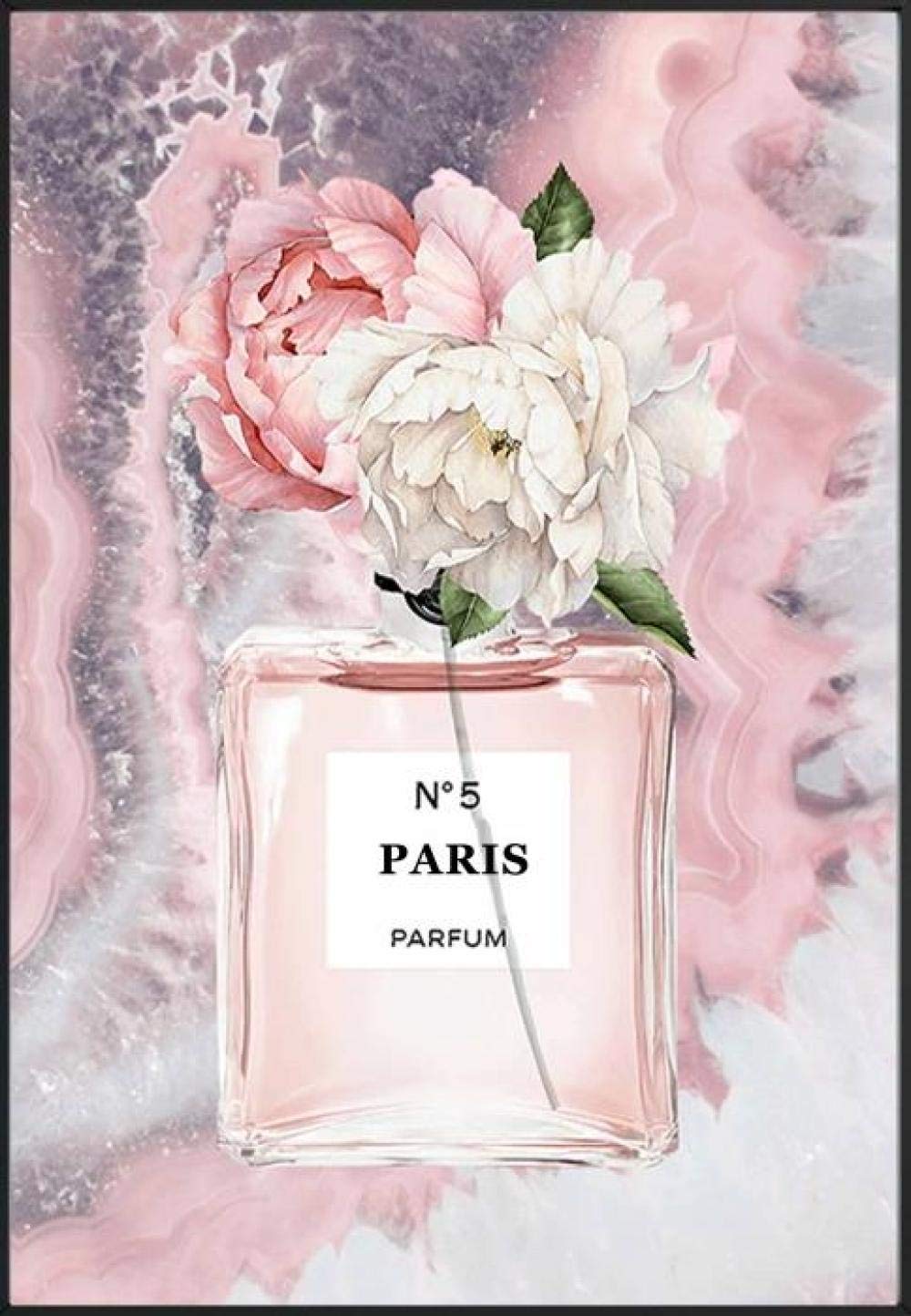 HNZK Modern Fashion Flower Perfume Bottle Art Canvas Paintings Quotes Agate Poster Prints Wall Pictures Vogue Room Home Decor 50x75cm/Unframed