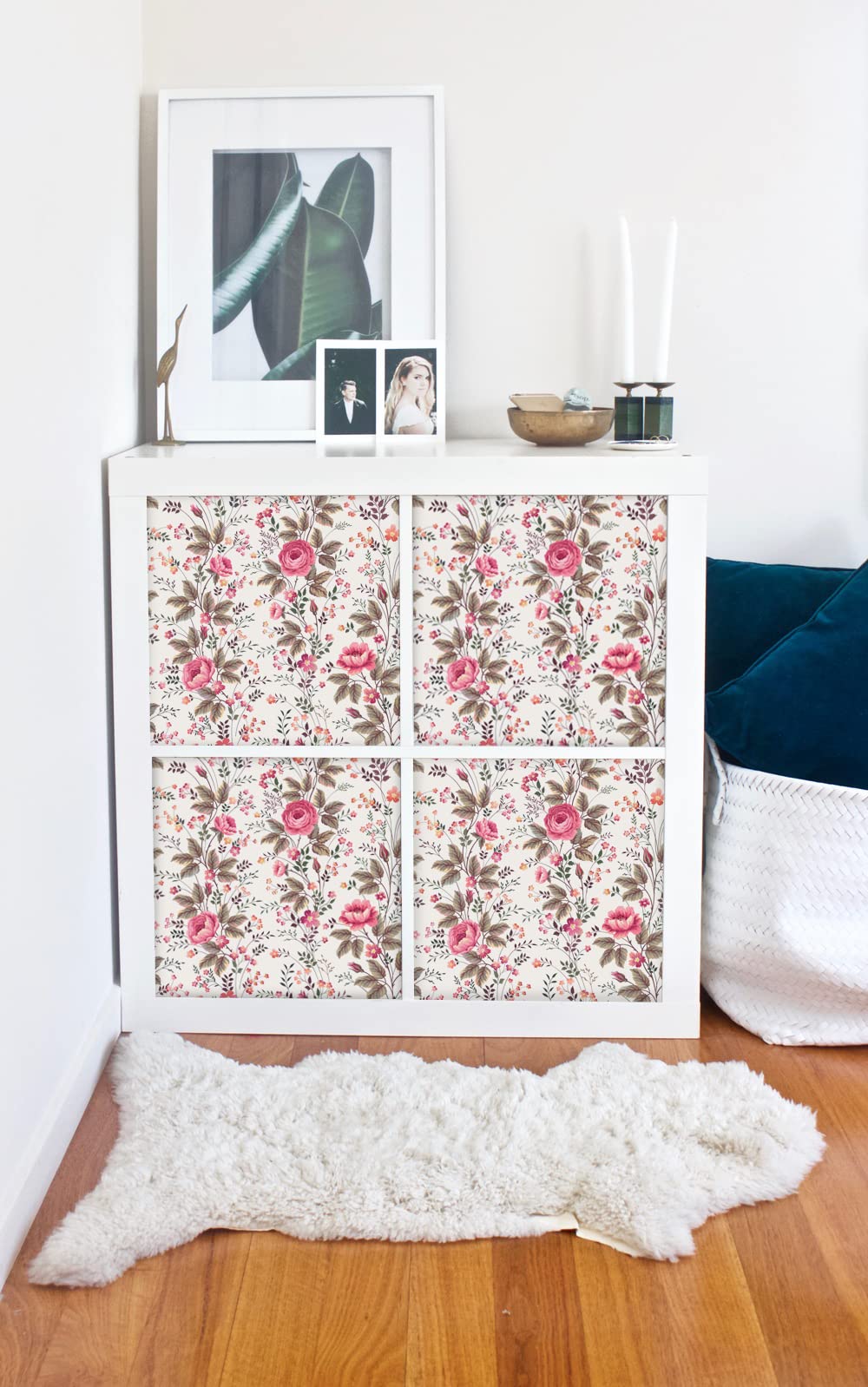 Autocollant pour meubles Kallax pour masquer les rayures et décorer avec des roses
