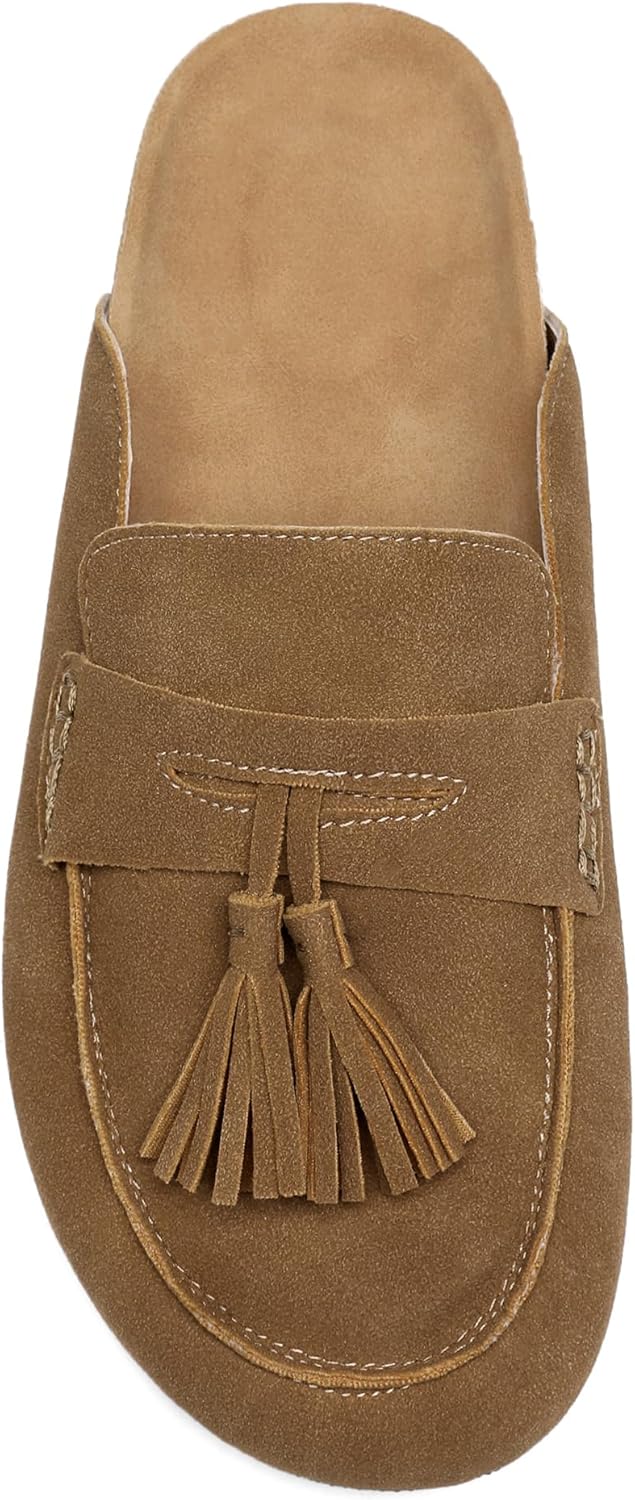 Faux Suede Mules for Women Tassel Flat Loafers Comfort Clog Mules Slip on Round Toe Casual Boat Slippers Shoes - Image 6
