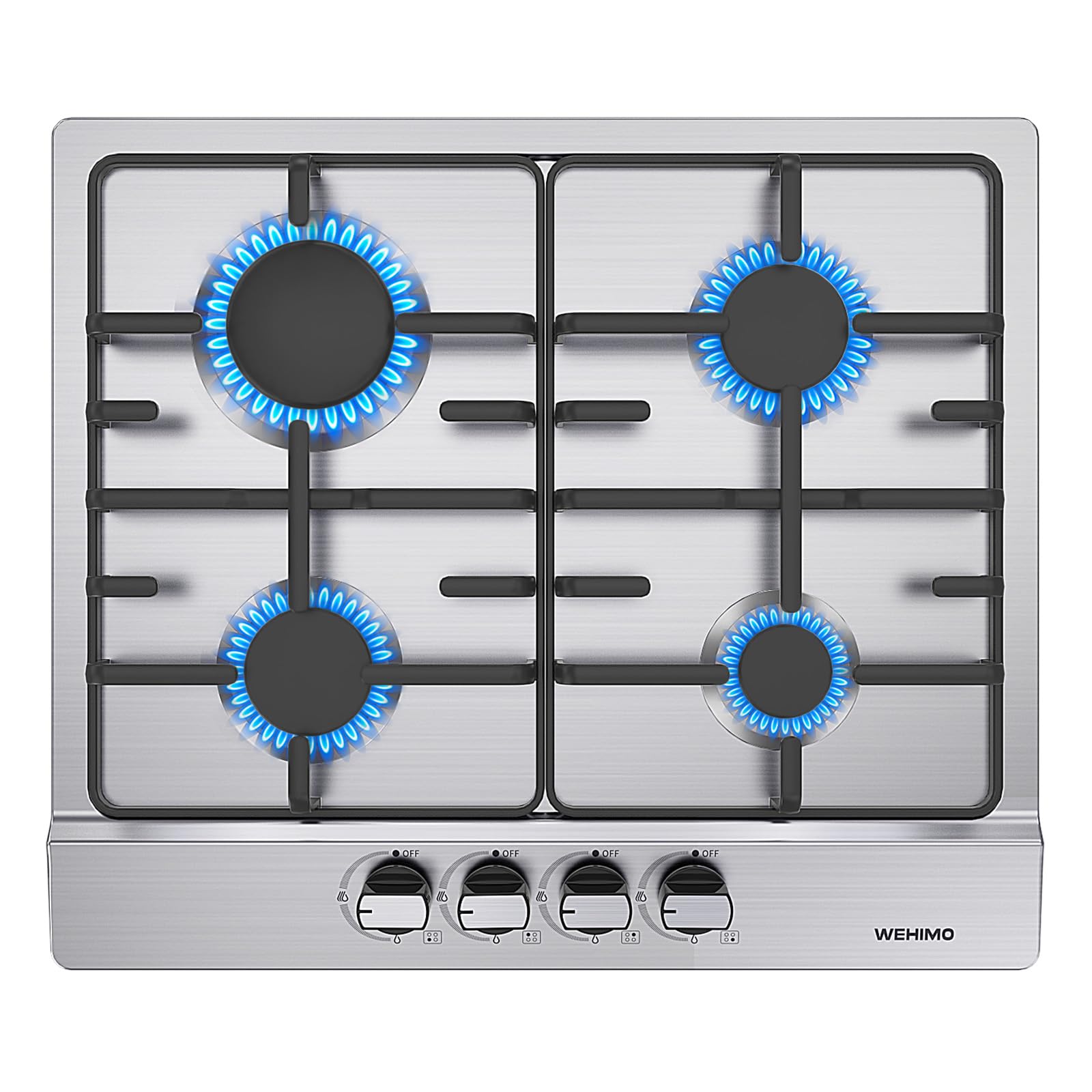 Wehimo - Placa de cocina de gas de 3 fuegos, placa de gas de 3 fuegos empotrable, mesa de cocción 60 cm, rejilla hierro fundido, 7750 W, cristal negro — view 11