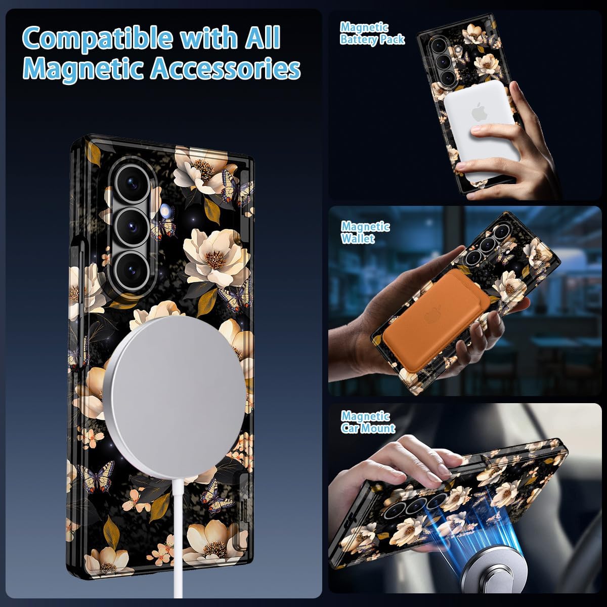 Hekodonk for Galaxy Z Fold 7 Case,[Compatible with MagSafe][Built-in Screen Protector][Hinge Protection],Magnetic Slim Shockproof Women Girls Case for Samsung Galaxy Z Fold 7,Black