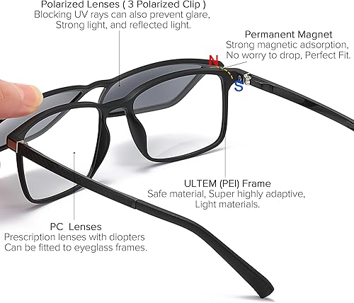 Miniatura 3 de Gafas de sol polarizadas magnéticas con clip para gafas de hombre, protección UV, antideslumbrante, color negro