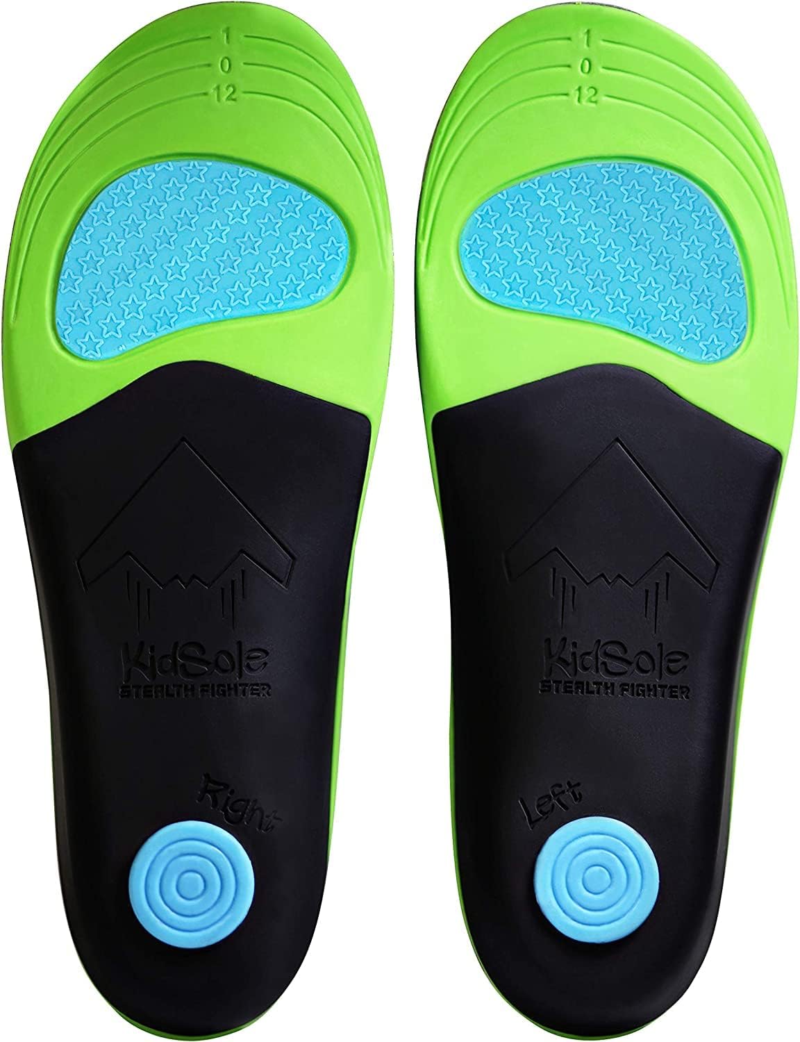 Stealth Fighter: High Arch Support Insole. Slim Profile, Strong Arch, Soft Memory Foam Top & Lightweight Design. Inward/Falling Ankle Correction ((18 CM US Little Kid's Size 9-11))