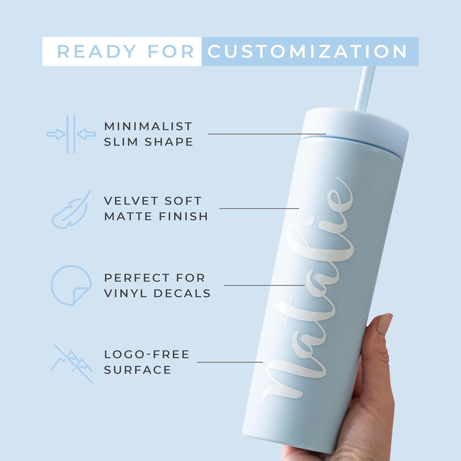 STRATA CUPS Periwinkle Skinny Tumblers with Lids and Straws (12 pack) - 16oz Double Wall Acrylic Tumbler, Tall Matte Skinny Tumblers, Bulk with Free Straw Cleaner, Reusable Cups - Image 4