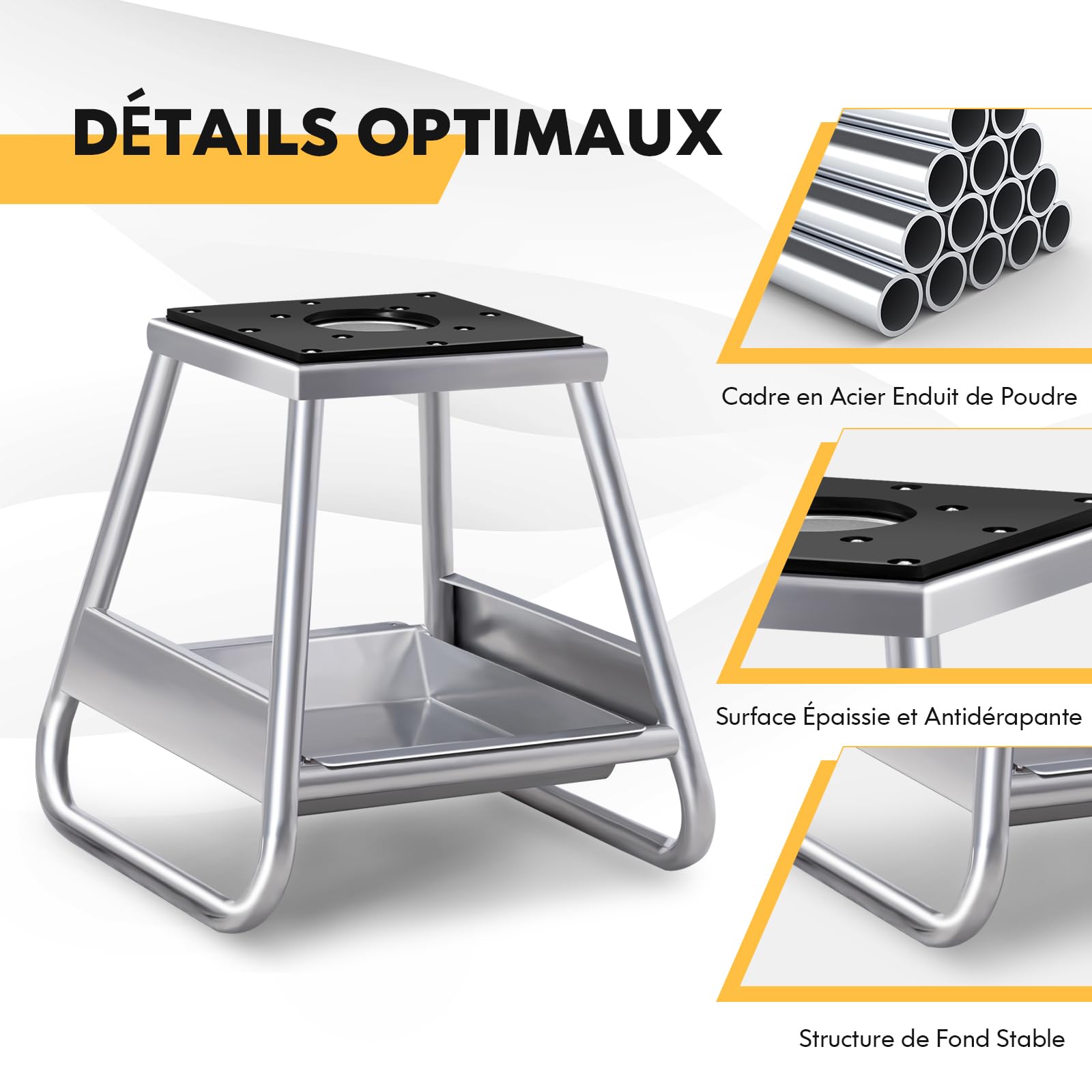 GYMAX Support de Levage pour Moto, Capacité 450 Kg, Cric de Levage en Acier, avec Bac d'Huile Amovible, Dessus en Caoutchouc Antidérapant, Trou de Vidange d'Huile, pour Entretien Moto Tout Terrain