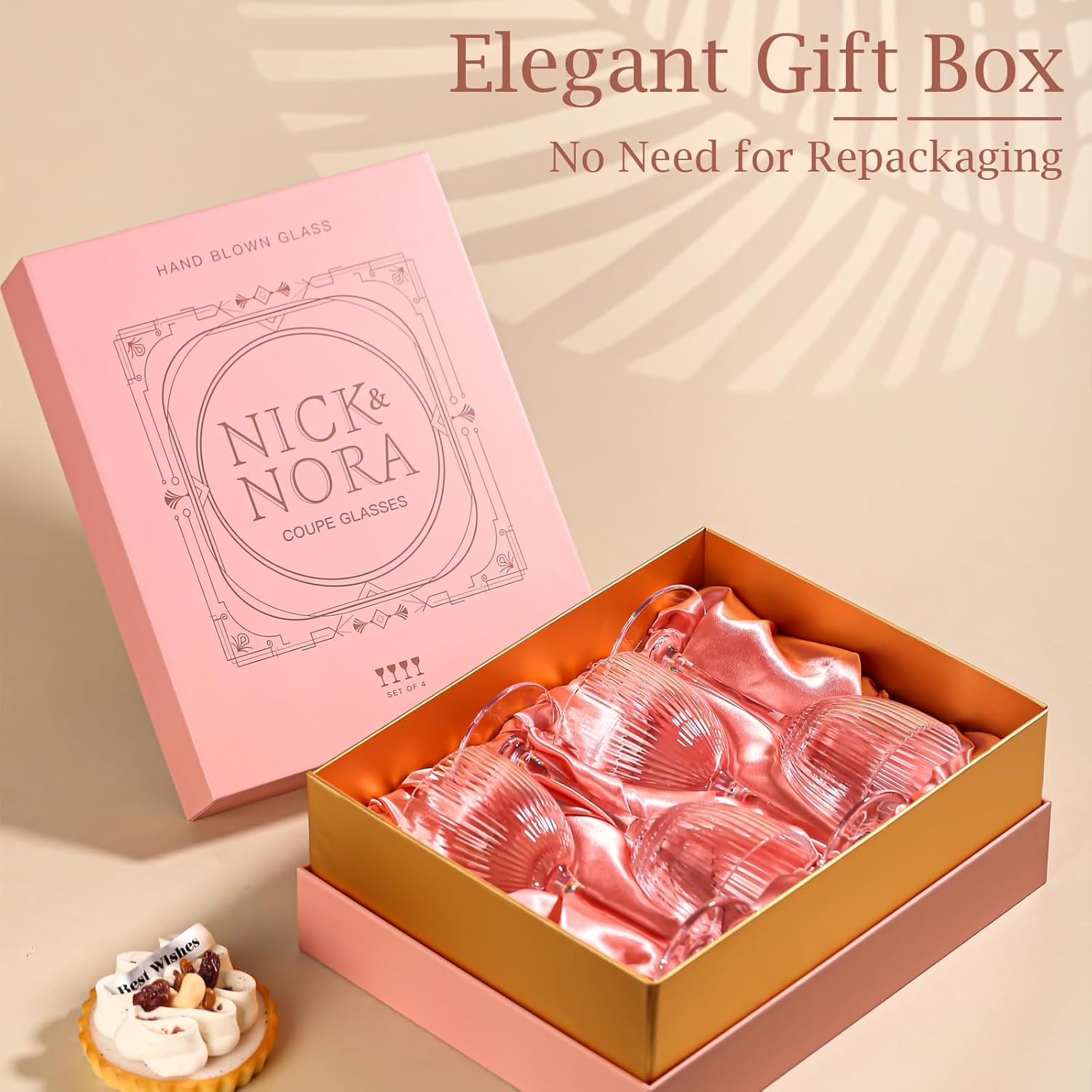 Vintage Art Deco Nick and Nora Cocktail Glasses – 5 oz Crystal Ribbed Coupe Glassware for Martinis, Manhattans & Classic Gin Drinks | Great Gatsby & The Thin Man Inspired Barware Gift Set of 4 - Image 2