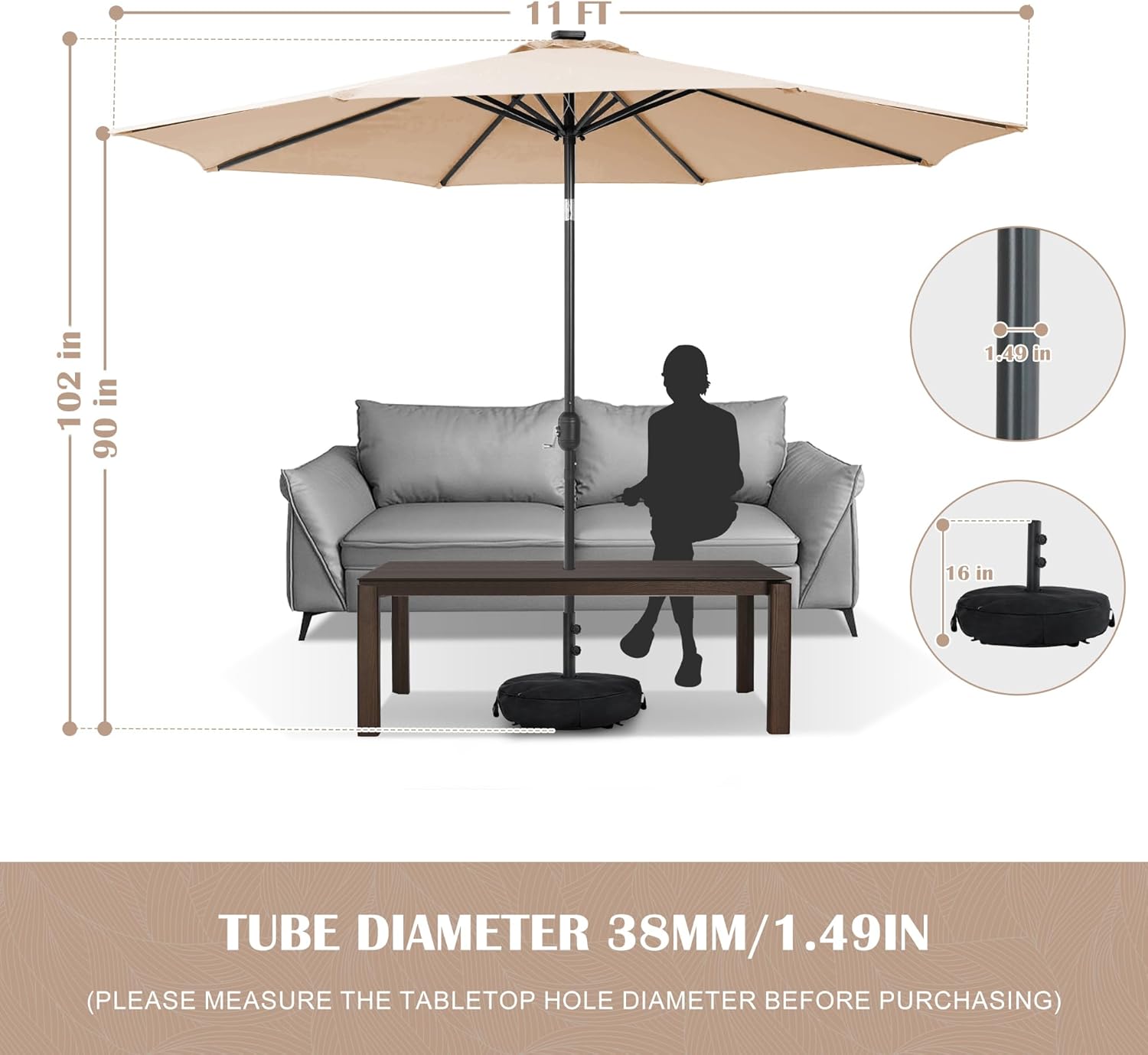 Sundale Outdoor Olefin 5-Year-Non-Fading Patio Umbrella with Sand Bag Umbrella Base, Outdoor Umbrella with Tilt and Crank