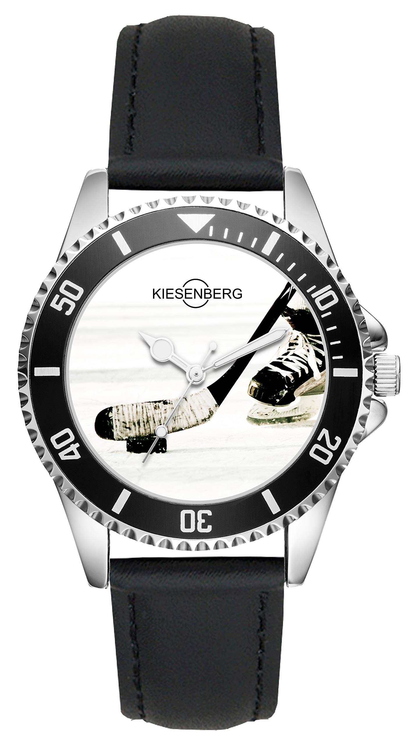 KIESENBERG Eishockey Fan Uhr – sportliche Armbanduhr mit Eishockeyschläger und Puck – stilvolle Damen-& Herren-Uhr - Geschenkidee für Wintersport Fans L-1996