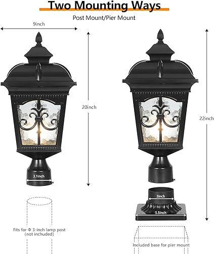 Miniatura 2 de Luces de poste al aire libre, luces de columna impermeables para exteriores, iluminación de jardín de aluminio, luces de pilar, lámpara de columna