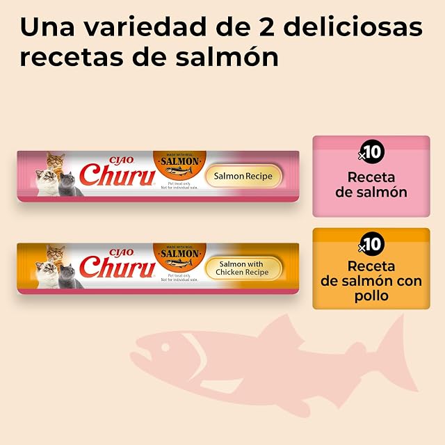 Foto 6 de 8 de INABA Churu Salmon Variety Pack, Golosinas para Gatos con Puré Suave para Dar a Mano