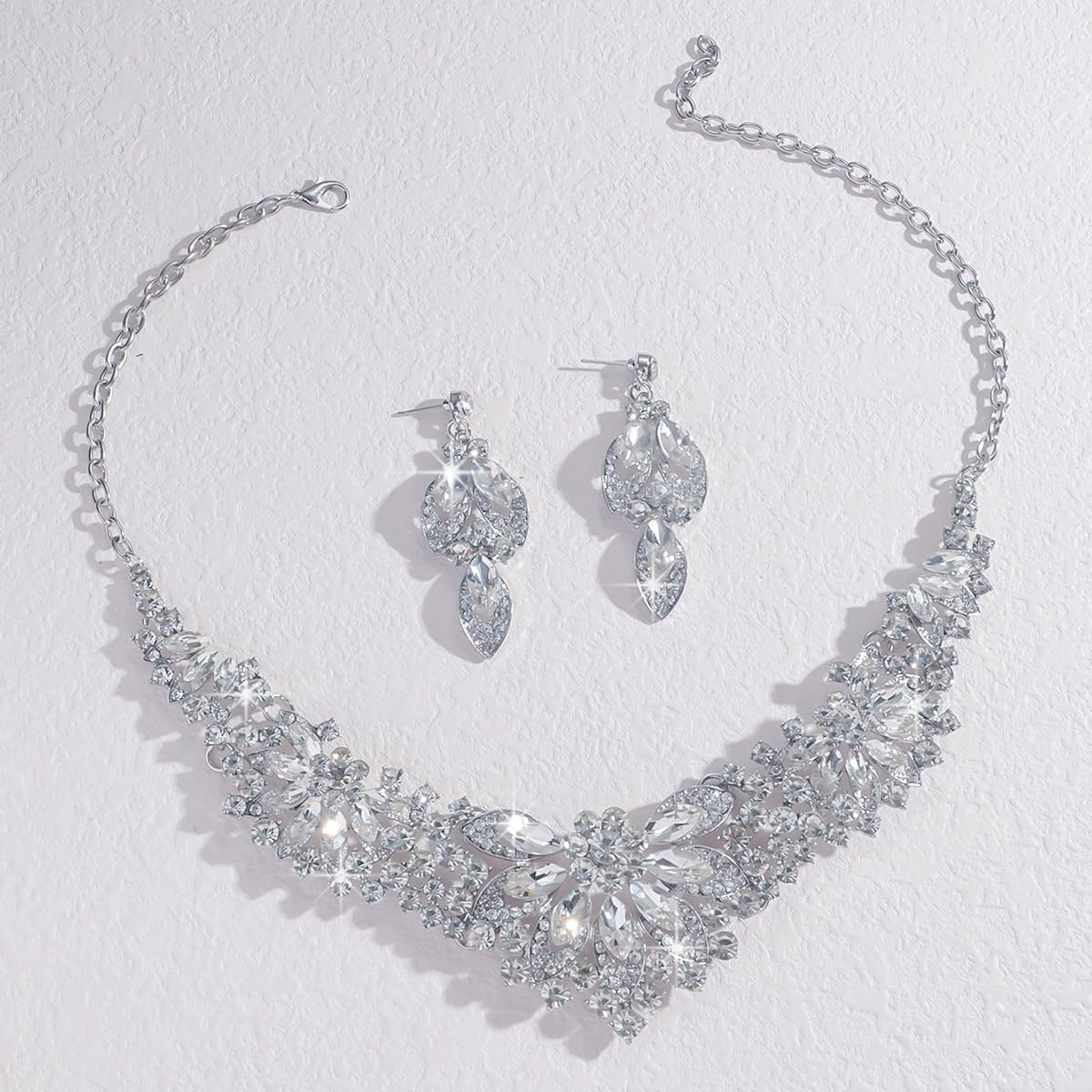 Xerling Women Brides Cluster Crystal Chunky Jewelry Set Wedding Statement Floral Flower Multi Color Rhinestone Necklace Dangle Earrings Prom Party Costume Gifts image 4