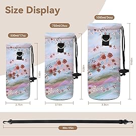 AUPET Water Bottle Bag Carrier,24oz/32oz Insulated Neoprene bottle Sling Holder Case Pouch Cover for 1000ML/750ML Bottles with Shoulder Strap for walking (Watercolor Flowers theme, 750ML)